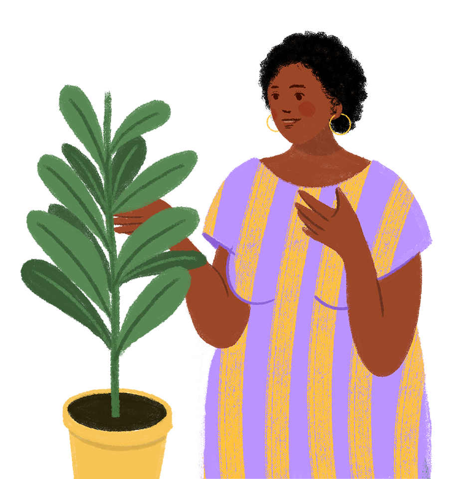 Una persona al lado de una planta que crece